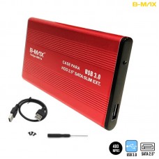 Case Gaveta Externa para HD Sata 2.5" USB 3.0 Até 3TB BM754 B-Max Alumínio Vermelho